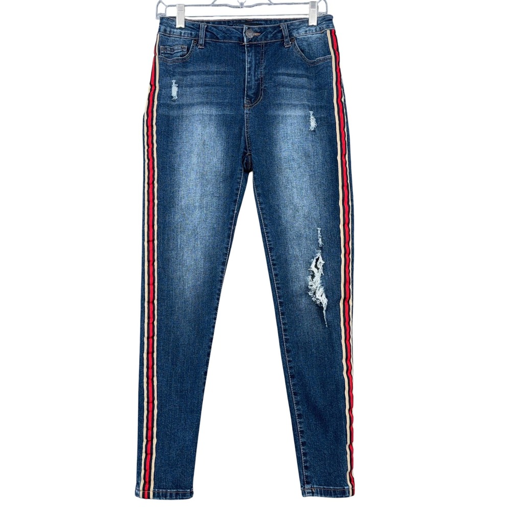Ci Sono Distressed Skinny Jeans Women‎ 9/29 Cotton Spandex Blue Side Stripe